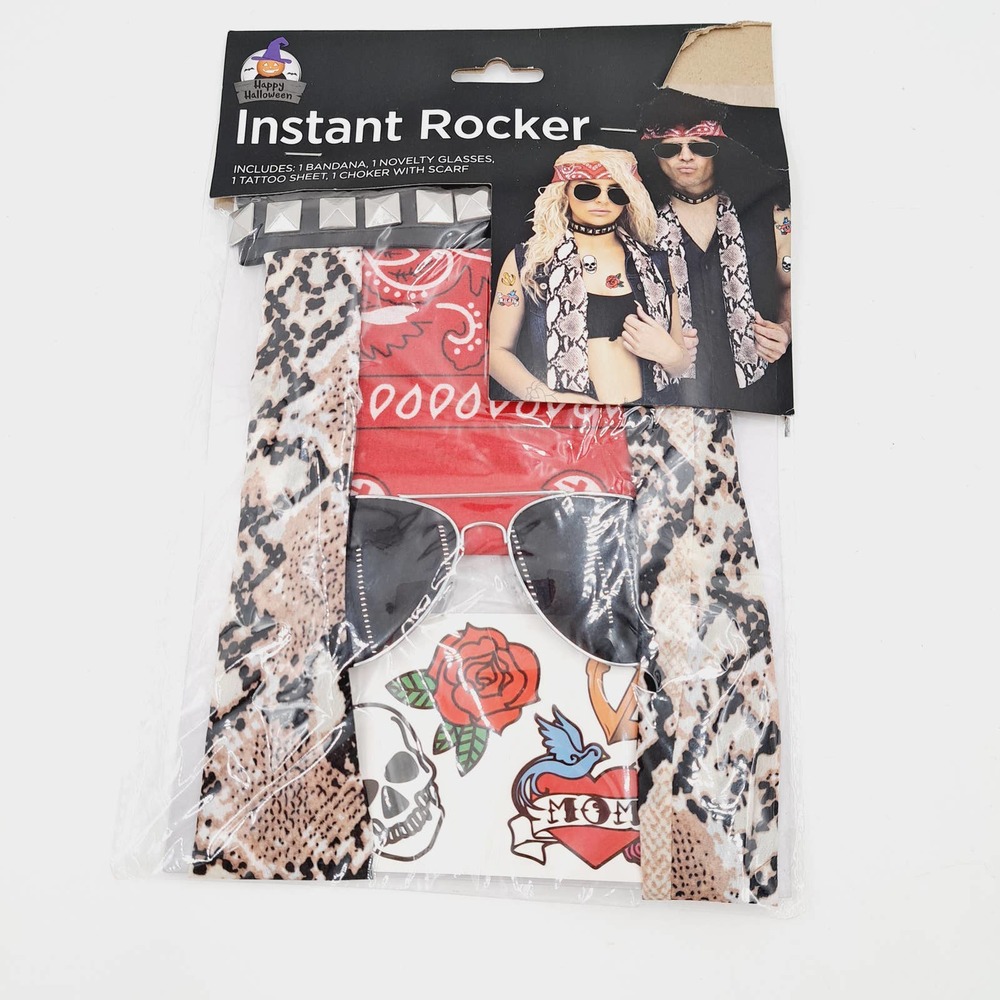 Instant Rocker Bandana Choker/Scarf Glasses Temp Tattoo Halloween Accessory